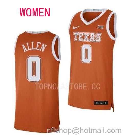 Women's #0 Timmy Allen Jersey Texas Longhorns College Basketball Jerseys Orange 2021