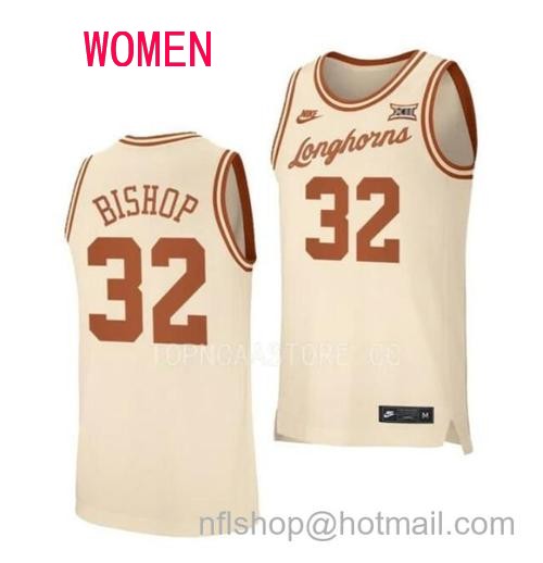 Women's #32 Christian Bishop Jersey Texas Longhorns College Basketball Jerseys Cream