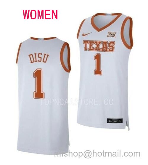 Women's #1 Dylan Disu Jersey Texas Longhorns College Basketball Jerseys White