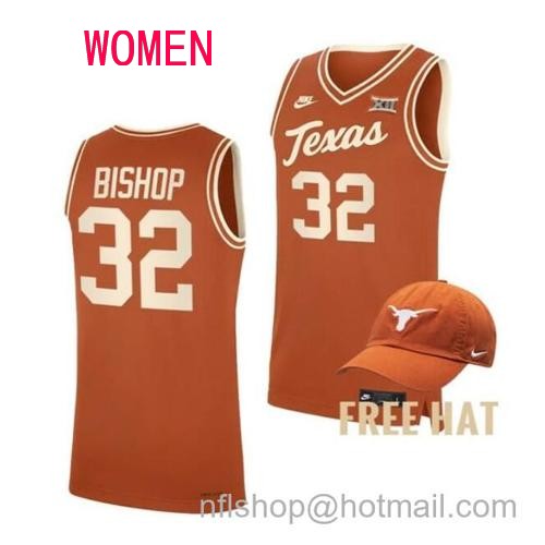 Women's #32 Christian Bishop Jersey Texas Longhorns College Basketball Jerseys Orange Throwback