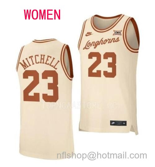 Women's #23 Dillon Mitchell Jersey Texas Longhorns College Basketball Jerseys Cream