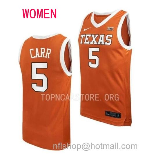 Women's #5 Marcus Carr Jersey Texas Longhorns College Basketball Jerseys Orange