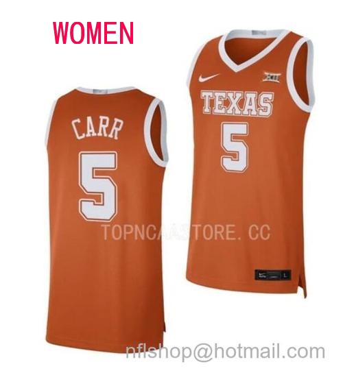 Women's #5 Marcus Carr Jersey Texas Longhorns College Basketball Jerseys Orange Limited