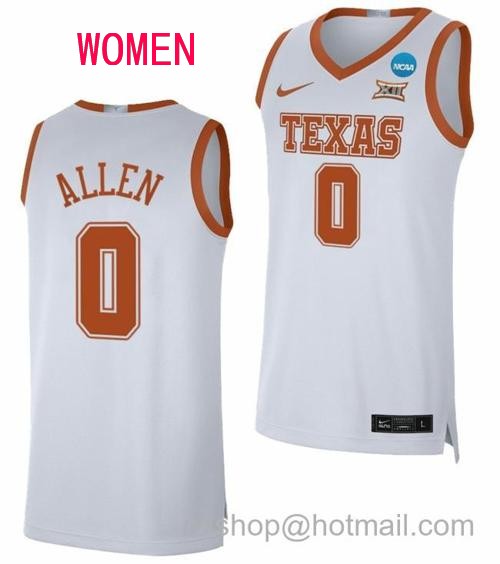 Women's Timmy Allen Jersey Texas Longhorns College Basketball 2023 NCAA March Madness White #0