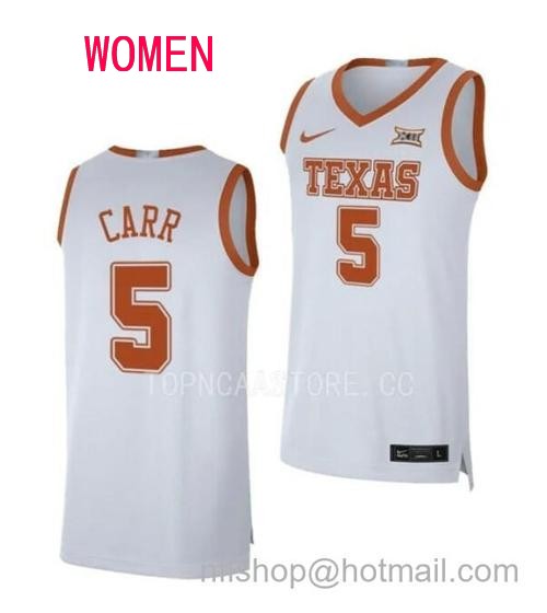 Women's #5 Marcus Carr Jersey Texas Longhorns College Basketball Jerseys White