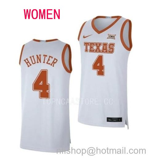 Women's #4 Tyrese Hunter Jersey Texas Longhorns College Basketball Jerseys White