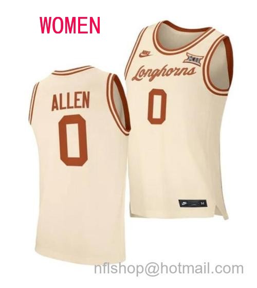 Women's #0 Timmy Allen Jersey Texas Longhorns College Basketball Jerseys Cream 2021