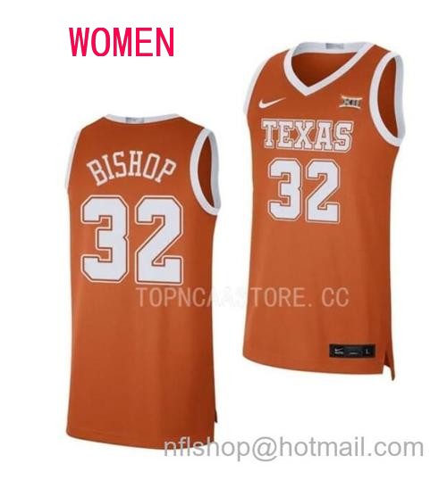 Women's #32 Christian Bishop Jersey Texas Longhorns College Basketball Jerseys Orange Limited