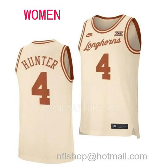 Women's #4 Tyrese Hunter Jersey Texas Longhorns College Basketball Jerseys Cream