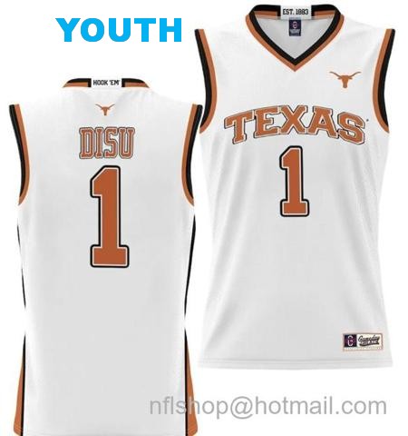 Youth Dylan Disu Jersey #1 Texas Longhorns NIL College Basketball Lightweight White