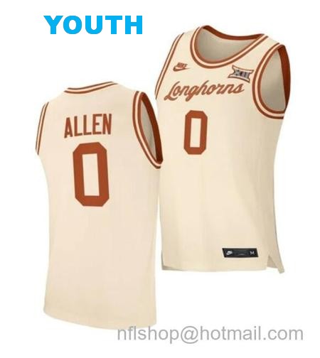 Youth #0 Timmy Allen Jersey Texas Longhorns College Basketball Jerseys Cream 2021