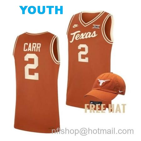 Youth #5 Marcus Carr Jersey Texas Longhorns College Basketball Jerseys Orange Throwback