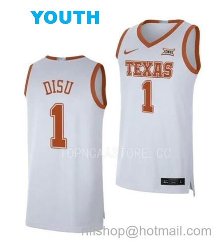 Youth #1 Dylan Disu Jersey Texas Longhorns College Basketball Jerseys White