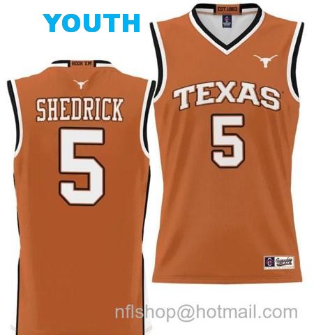 Youth Kadin Shedrick Jersey #5 Texas Longhorns NIL College Basketball Lightweight Orange