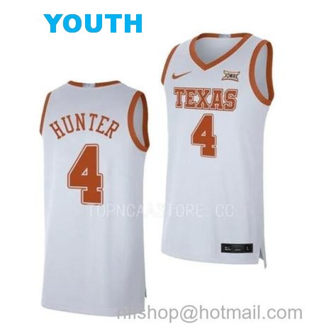 Youth #4 Tyrese Hunter Jersey Texas Longhorns College Basketball Jerseys White