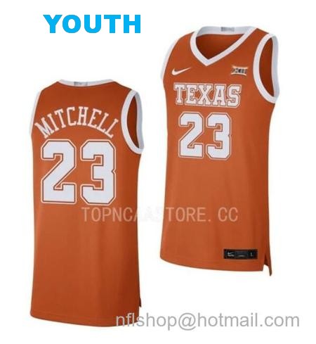 Youth #23 Dillon Mitchell Jersey Texas Longhorns College Basketball Jerseys Orange Limited