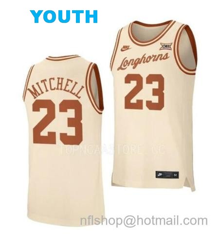 Youth #23 Dillon Mitchell Jersey Texas Longhorns College Basketball Jerseys Cream