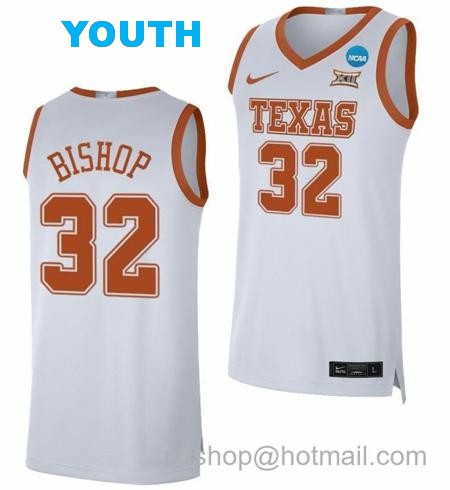 Youth Christian Bishop Jersey Texas Longhorns College Basketball 2023 NCAA March Madness White #32