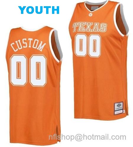 Youth Custom Texas Longhorns Jersey Name And Number College Basketball Orange Throwback