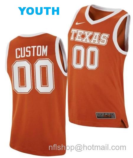 Youth Custom Texas Longhorns Jersey Name and Number College Basketball Orange Replica