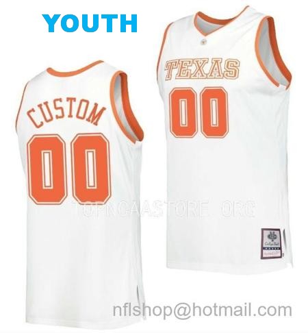 Youth Custom Texas Longhorns Jersey Name and Number College Basketball Throwback White