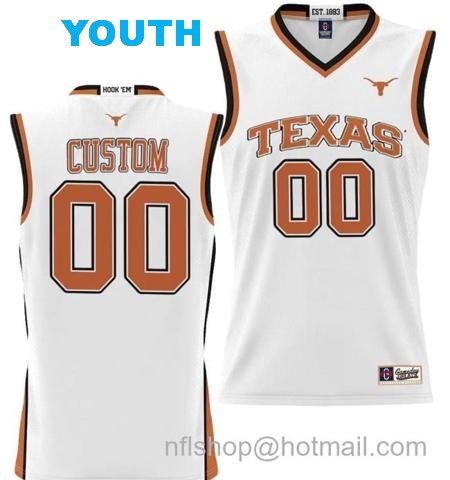 Youth Custom Texas Longhorns Jersey Name and Number NIL College Basketball Lightweight White