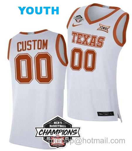 Youth Custom Texas Longhorns Jersey Name and Number College Basketball Champs Logo White