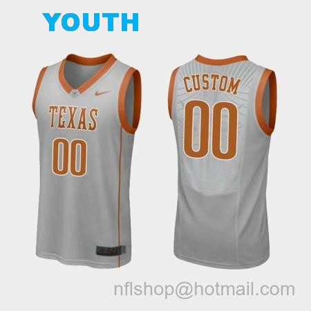 Youth Custom Name Number Texas Longhorns Gray Replica College Basketball Jersey