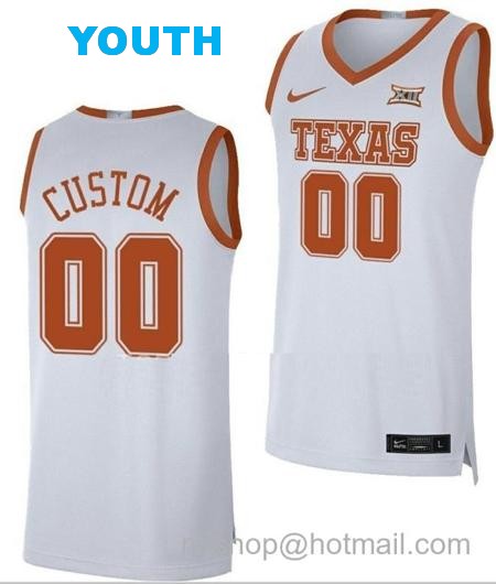 Youth Custom Texas Longhorns Jersey Name and Number College Basketball White Limited