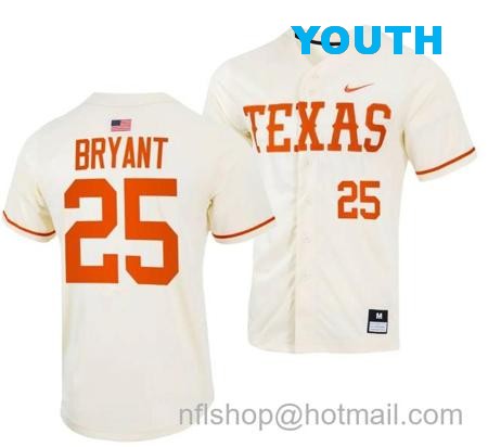 Youth Scott Bryant Jersey Texas Longhorns College Baseball Full-Button Natural #25