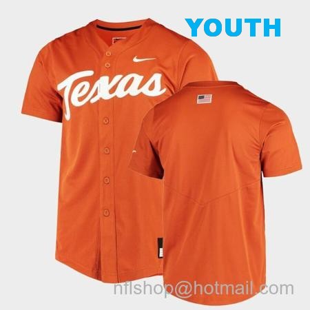 Youth Texas Longhorns Custom Name Number Orange College Baseball Jersey