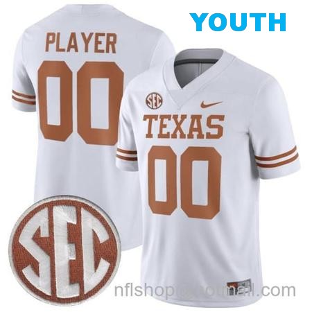 Youth Custom Texas Longhorns Jersey Name and Number College Football White Away Game All Stitched