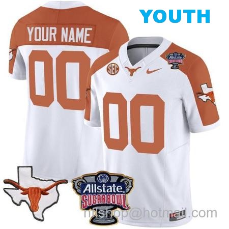 Youth Custom Texas Longhorns Jersey Name and Number Sugar Bowl Patch Football Inverted