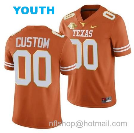 Youth Custom Texas Longhorns Jersey Orange 2021 Red River Showdown Golden Patch Jersey