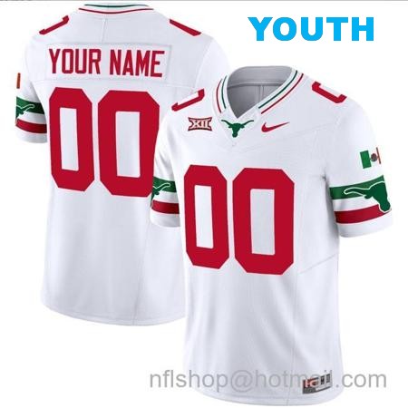 Youth Custom Texas Longhorns Jersey Name and Number Mexico Vapor College Football White