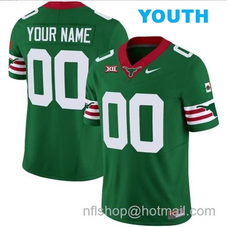 Youth Custom Texas Longhorns Jersey Name and Number Mexico Vapor College Football Green