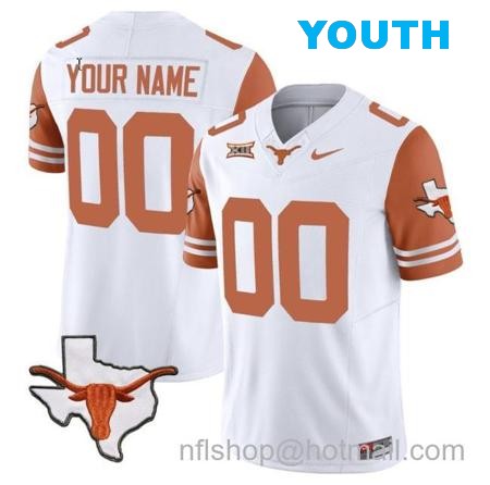 Youth Custom Texas Longhorn Jersey Name and Number Vapor Limited College Football Stitched Orange Sleeves