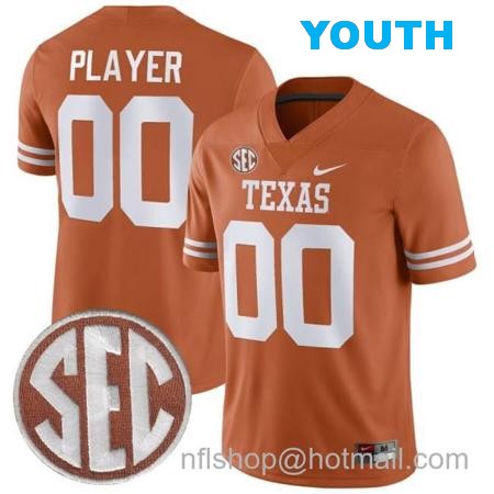 Youth Custom Texas Longhorns Jersey Name and Number College Football Orange Home Game All Stitched