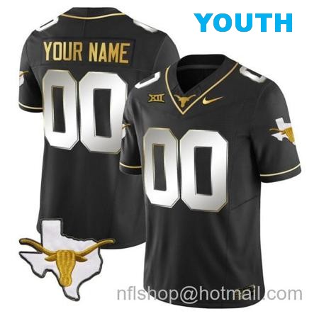 Youth Custom Texas Longhorn Jersey Name and Number Gold Vapor Limited College Football Black Limited