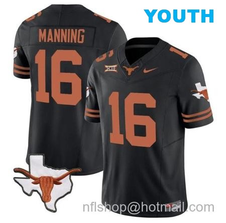 Youth Arch Manning Jersey #16 Texas Longhorn Vapor Limited College Football Black