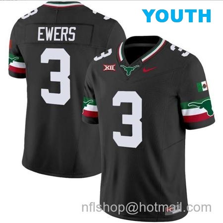 Youth Quinn Ewers Jersey #3 Texas Longhorns Mexico Vapor College Football Black