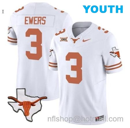 Youth Quinn Ewers Jersey #3 Texas Longhorn Vapor Limited College Football White