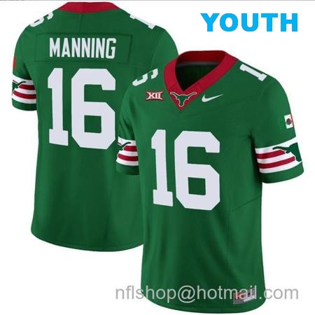 Youth Arch Manning Jersey #16 Texas Longhorns Mexico Vapor College Football Green