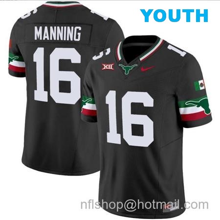 Youth Arch Manning Jersey #16 Texas Longhorns Mexico Vapor College Football Black