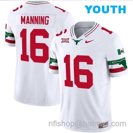 Youth Arch Manning Jersey #16 Texas Longhorns Mexico Vapor College Football White