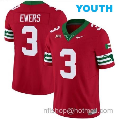 Youth Quinn Ewers Jersey #3 Texas Longhorns Mexico Vapor College Football Red