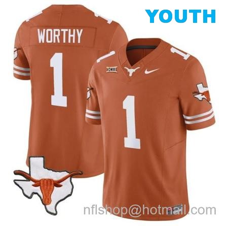 Youth Xavier Worthy Jersey #1 Texas Longhorn Vapor Limited College Football Texas Orange