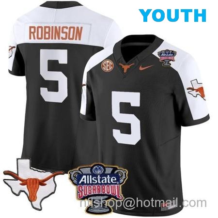 Youth Bijan Robinson Jersey #5 Texas Longhorns Sugar Bowl Patch Vapor Football Black Alternate