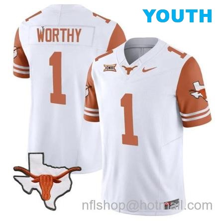 Youth Xavier Worthy Jersey #1 Texas Longhorn Vapor Limited College Football Orange Sleeves