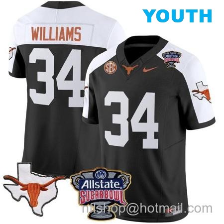 Youth Ricky Williams Jersey #34 Texas Longhorns Sugar Bowl Patch Vapor Football Black Alternate